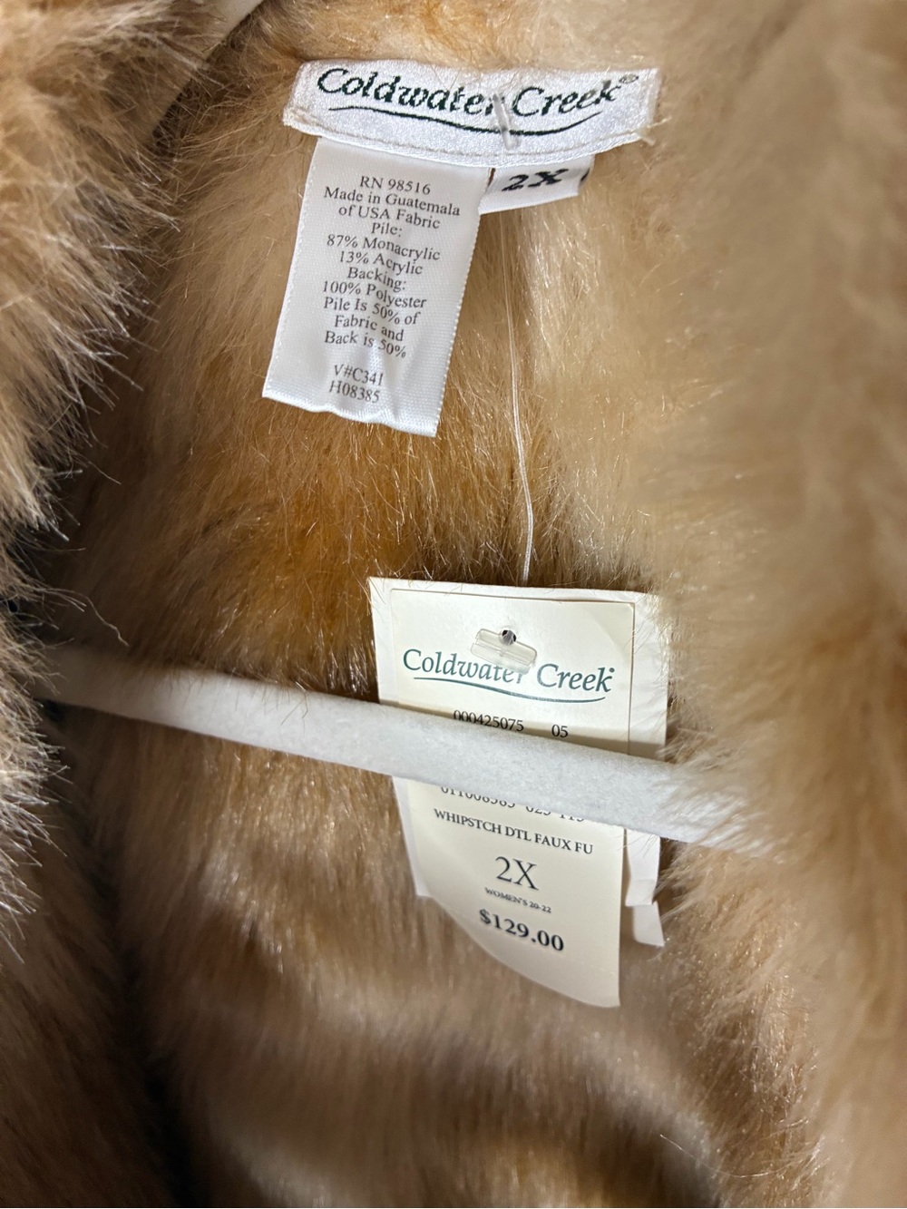 Coldwater Creek Boho, Gorpore, Cream Shearling Jacket with Brown Fur Trim 2X - Picture 2 of 13